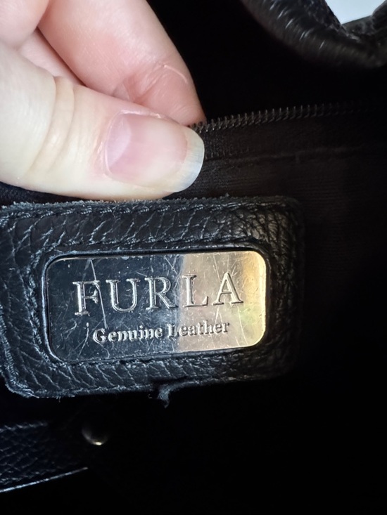 Furla Black Leather Gathered Shoulder Bag with Silver Rings - Picture 3 of 7